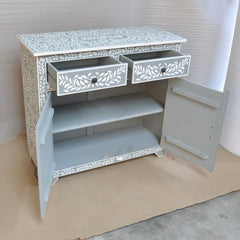 Bone Inlay Floral Pattern Cabinet Grey