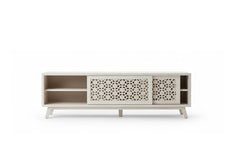 Hand Carved Solid Wood TV Unit White 67