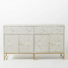 Maaya Bone Inlay Chest of Drawer sideboard White Floral