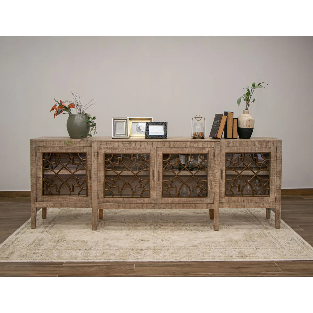 Indian Handmade Solid Wood Glass Doors Sideboard