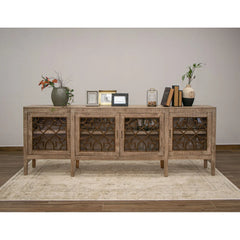 Indian Handmade Solid Wood Glass Doors Sideboard
