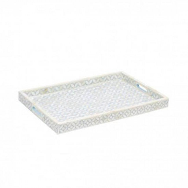 Maaya Bone Inlay Serving Tray - Geometric Design Blue 49x39x5cm