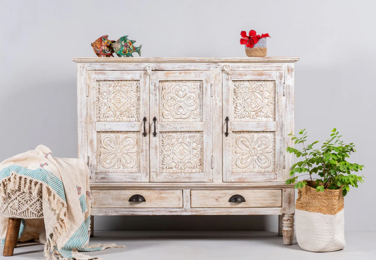 Indian Hand Carved Solid Wooden Sideboard