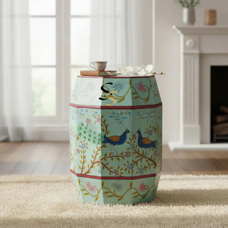 Indian Peacock Hand Painted Solid Wood Coffee Table C139