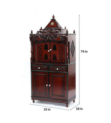 Large Sized Handmade Teak Wood Home Temple In Brown