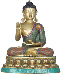 Indian Buddha Tibetan Buddhist Buddha In Brass Statue With Inlay Work