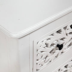 Handmade Indian Furniture Solid Hard Wood Floral Carvings 3 Chest of Drawers Dresser White