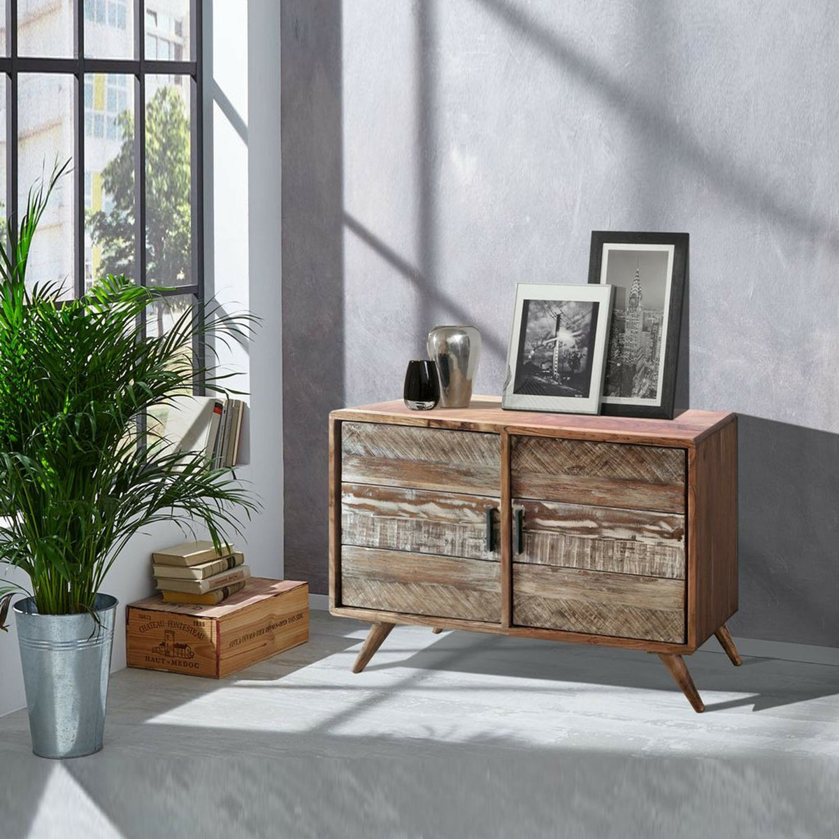 Contemporary Reclaimed wood Sideboard Whitewash