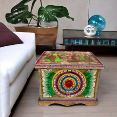 Indian Hand Painted Solid Wood Storage Blanket Box C43