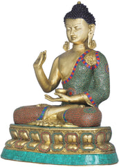Indian Buddha Tibetan Buddhist Buddha In Brass Statue With Inlay Work