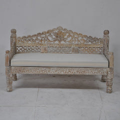 Mughal Garden Hand Carved Balinese Daybed Limewash S