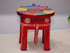 Brush & Timber Handpainted Solid Mango Wood Elephant Side Table in Multicolor