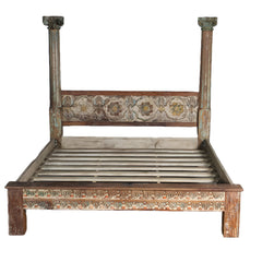 Indian Hand Carved Solid Wood Bed Frame King Size 142
