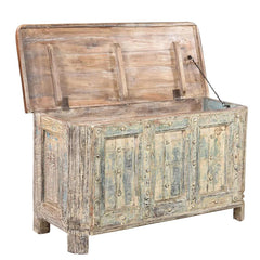 Indian Hand Carved Solid Wood Rustic Storage Blanket Box C40