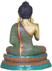 Indian Buddha Tibetan Buddhist Buddha In Brass Statue With Inlay Work
