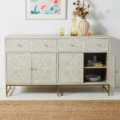 Maaya Bone Inlay Chest of Drawer sideboard White Floral