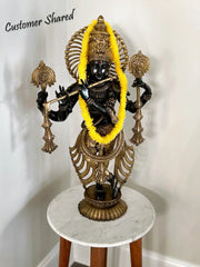 Indian Lord Krishna Playing Flute Brass Statue