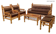 Heritage Indian Hand Carved Painted 6 pcs Sofa & Chair Set