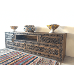 Indian Hand Carved Solid Wooden TV Unit 14