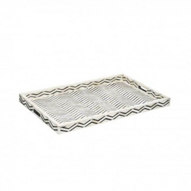 Maaya Bone Inlay Serving Tray - Zigzag Design Black 49x39x5cm