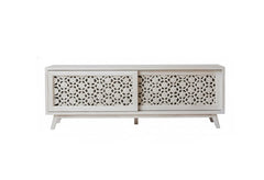 Hand Carved Solid Wood TV Unit White 67