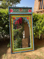 Indian Hand Carved Painted Solid Wood Mirror Frame 120