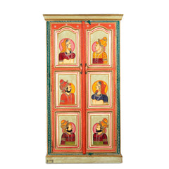 Avani Solid Mango Wood Indian Hand Painted Wardrobe Cabinet Antique Style