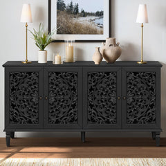 Dynasty Hand Carved Floral Carving Solid Wood 4 Door Sideboard A8