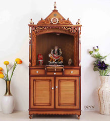 Large Sized Handmade Solid Wood Home Temple In Brown