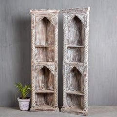 Rajasthan Handmade Indian Furniture Wooden Carved Corner Bookshelf