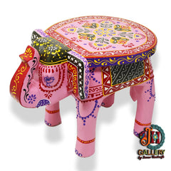 Brush & Timber Handpainted Solid Mango Wood Elephant Side Table in Multicolor