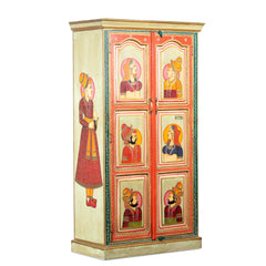 Avani Solid Mango Wood Indian Hand Painted Wardrobe Cabinet Antique Style