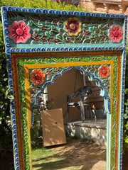 Indian Hand Carved Painted Solid Wood Mirror Frame 120