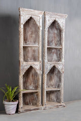 Rajasthan Handmade Indian Furniture Wooden Carved Corner Bookshelf