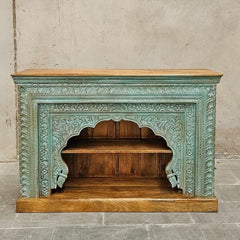 Mehrab Wooden Carved Entryway Console Table Green