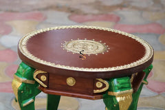 Indian Hand Carved Brass Work Solid Wood Coffee Table C136