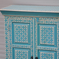 Bone Inlay Star Geometrical pattern Cabinet Blue