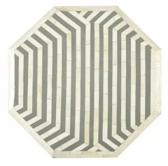 Maaya Bone Inlay Round Side Table Grey White Striped