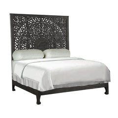 Dynasty Hand Carved Solid Wood Low Profile Standard Bed Black