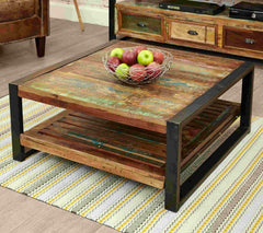 Aspen Reclaimed Wood Industrial 1 shelf Square Coffee Table