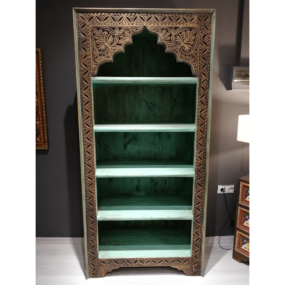 Mehrab Indian Hand Carved Solid Wood Bookshelf B2