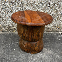 Handmade Indian Furniture Reclaimed Wooden Okhli Stool in Glossy Natural Finish