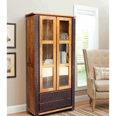 MADE TO ORDER Indian Lyon Wooden Large Cabinet With Glass Door 100x40x200 cm