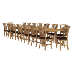 Boston Reclaimed Teak Wood 17 Piece Large Extendable Dining Table Set Natural