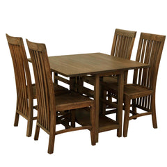 Boston Indian Solid Wood Drop Leaf Dining Table And Chair Set Chocolate Brown