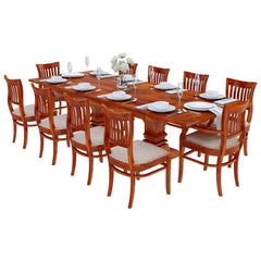 Boston Solid Wood Extendable Dining Table with 10 Chairs Set Honey Brown