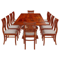 Boston Solid Wood Extendable Dining Table with 10 Chairs Set Honey Brown