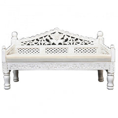 Mughal Garden Hand Carved Balinese Daybed White S