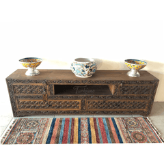 Indian Hand Carved Solid Wooden TV Unit 14