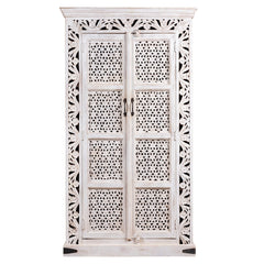 Kalah Solid Mango Wood Indian Hand Carved Wardrobe Cabinet Almirah Antique style Pantry Painted V06  -  